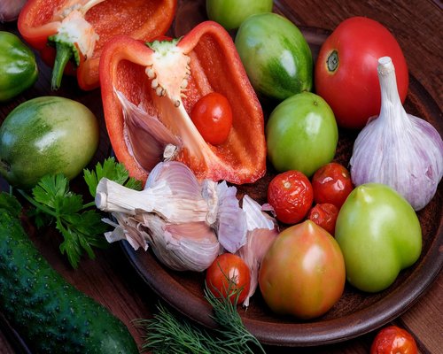 Fresh healthy fruits and vegetables on a table